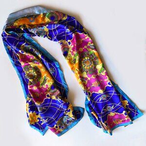 100% Silk Double-Sided Double-Layered Scarf Ornate Mandala Reversible Long Wrap